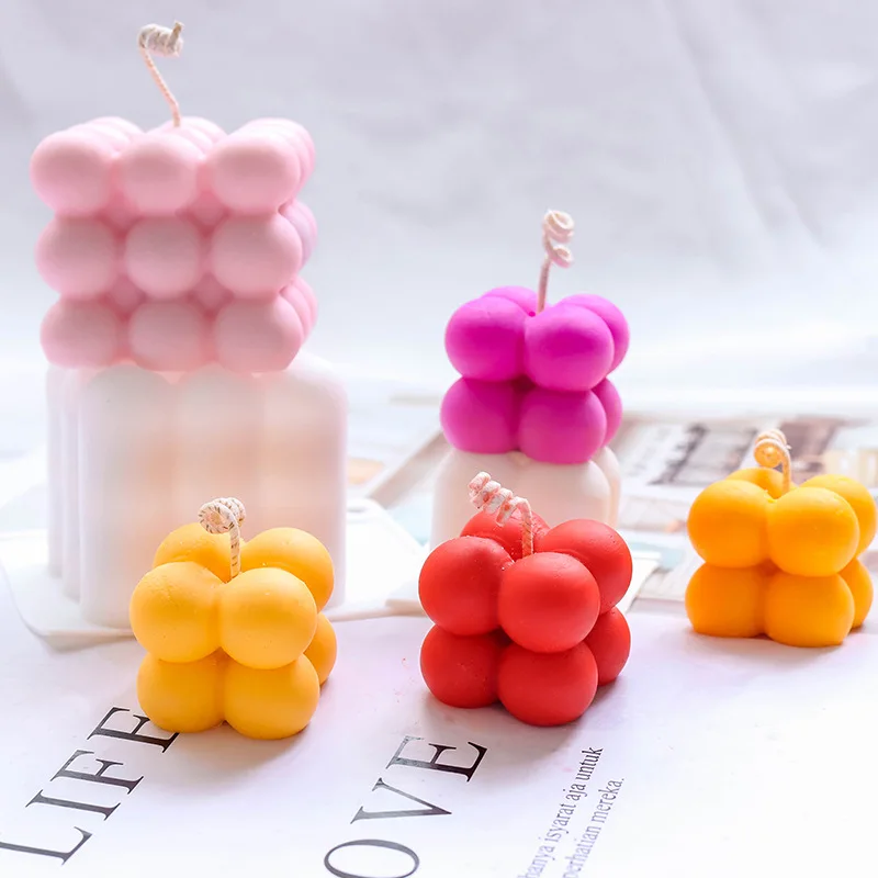 

J17 Hot Sell DIY 6 Cavity Popular Round Magic Cube Mould Handmade Soy Aroma Wax Silicone Bubble Candle Mold, White