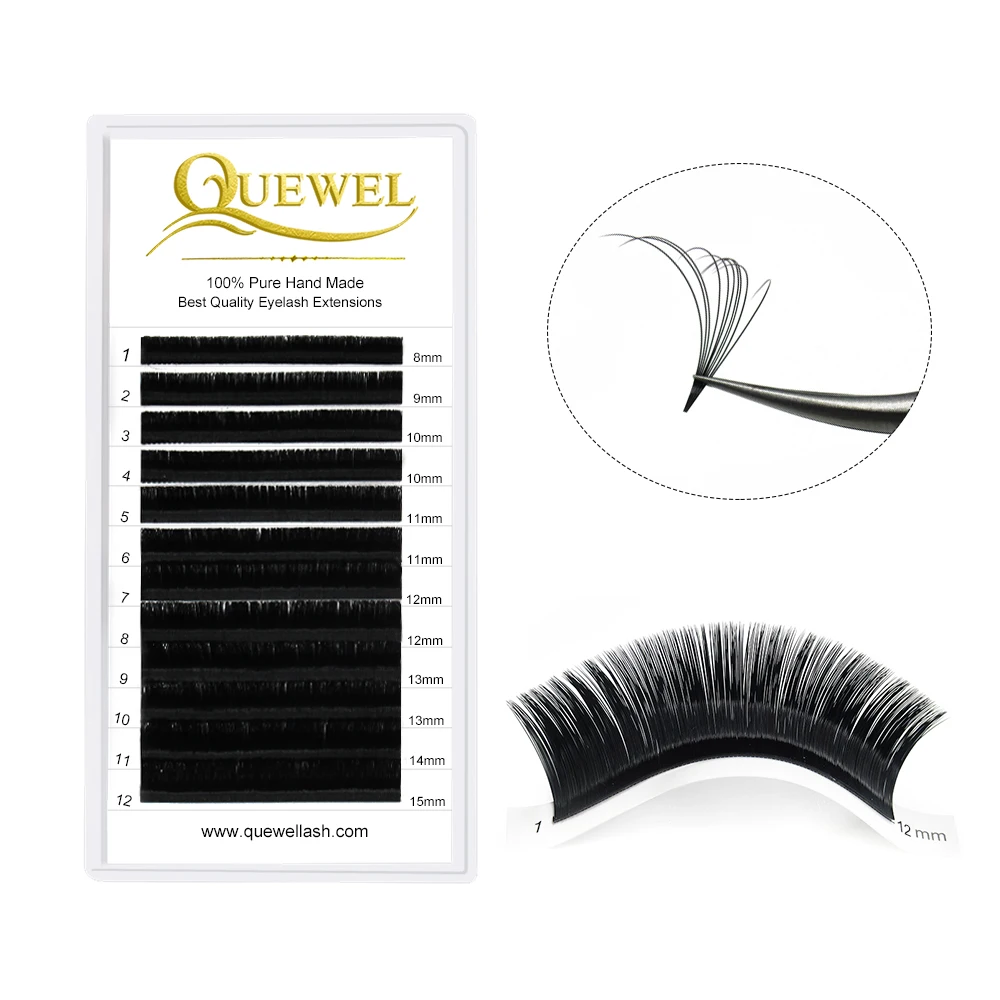 

QUEWEL Wholesale Easy High Quality Fan Volume Fans Private Label Blooming Eyelash Extension, Natural black