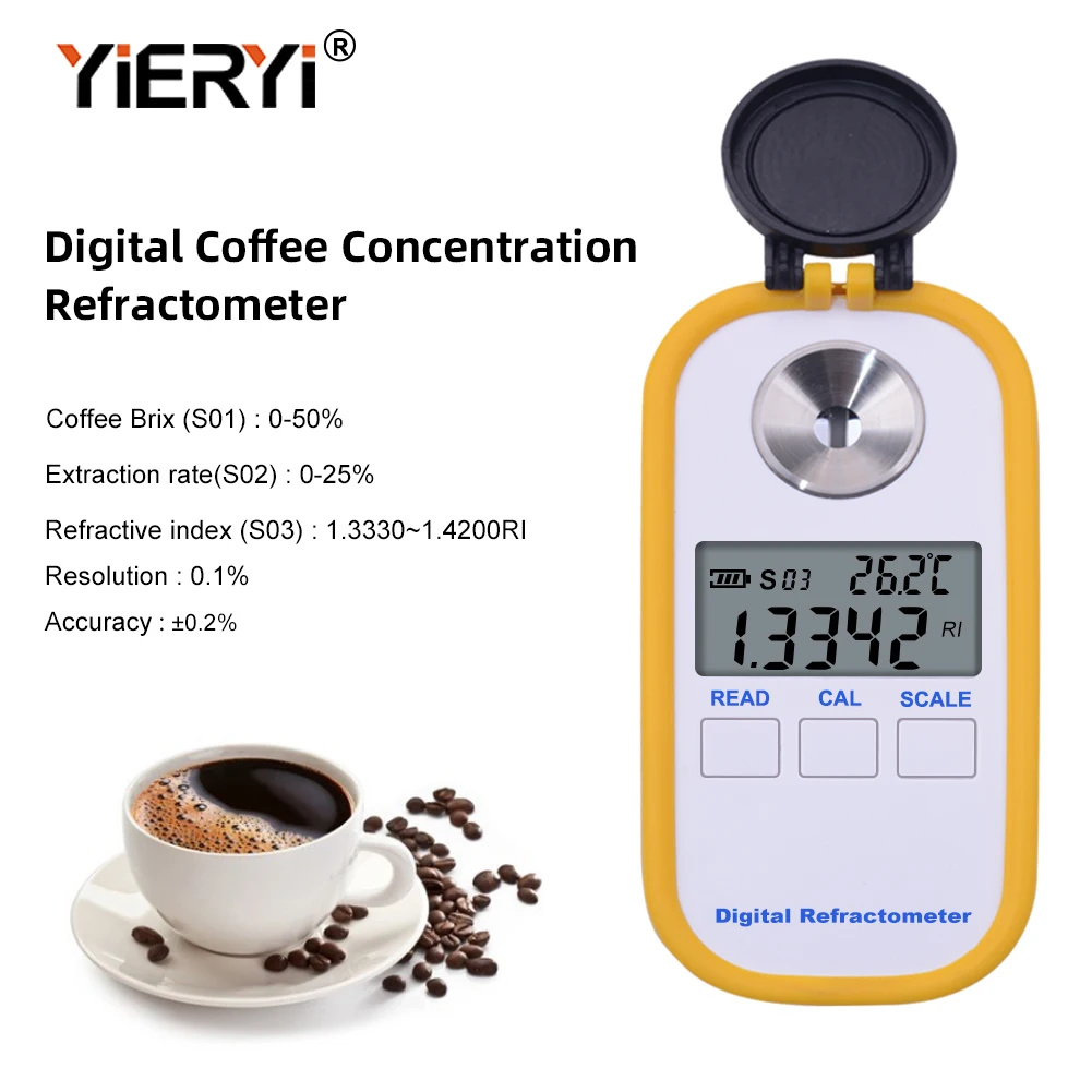 Yieryi 0-30% Brix Coffee Sugar Meter TDS 0-25% Concentration Refractometer Digital Portable Electronic Refractometer