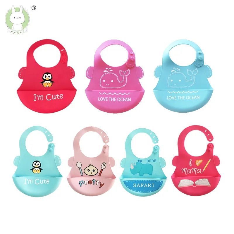 

Soft silicone bibs Children's bib baby waterproof saliva towel baby rice pocket