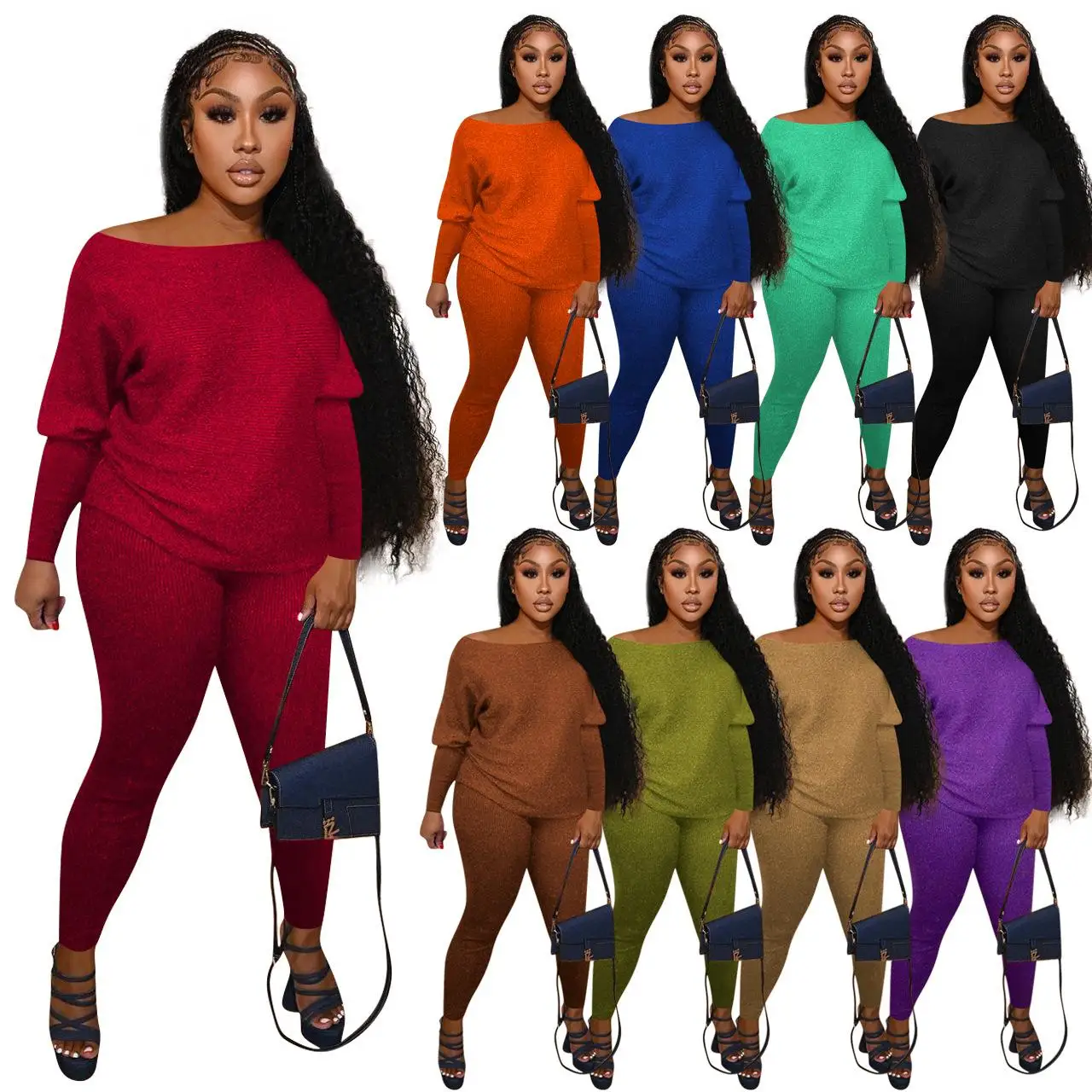 

Wholesale Fall Women Clothes Zweiteiliges Two Piece Pants Set Pure Color Leisure Plus Size Womens 2 Piece Sets