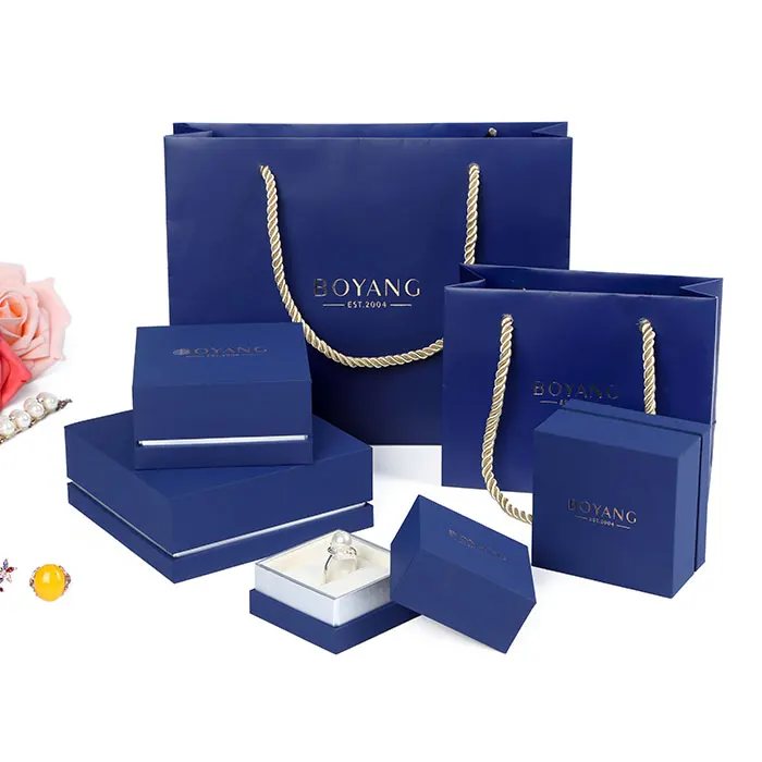 

Custom Logo wedding jewellery gift packaging blue jewelry ring box, Customized color