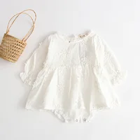 

2020 new girl baby pure white embroidered long sleeved cotton romper children round collar cute jumpsuit