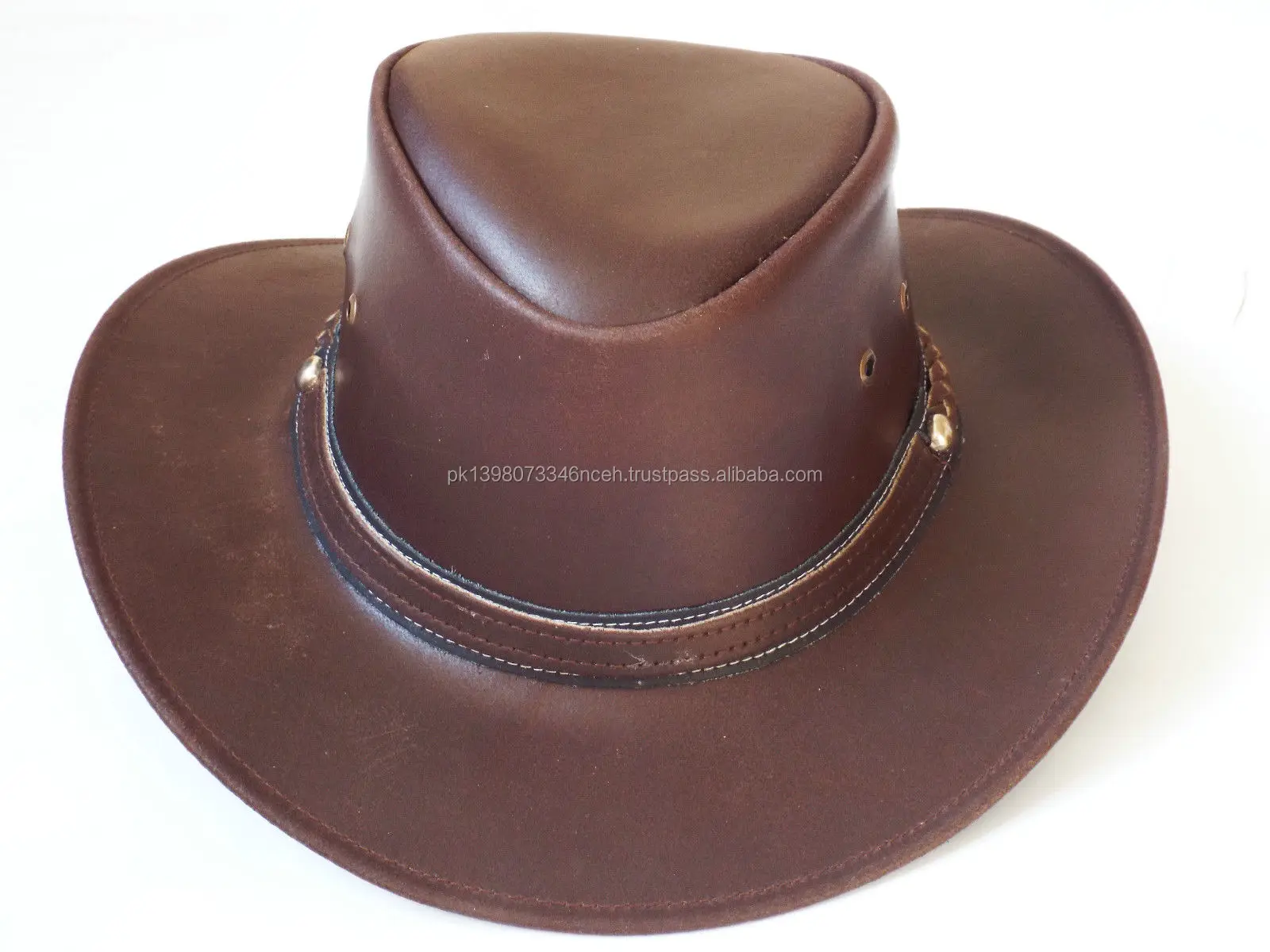 leather cowboy western style bush hat black and brown with