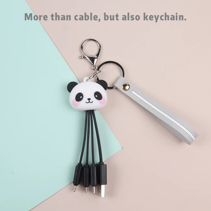 
Panda Sloth Usb 3 in 1 cable Multi Functional Charging Keyring Cable Mobile Phone Type C Fast Keychain Charger Cable 