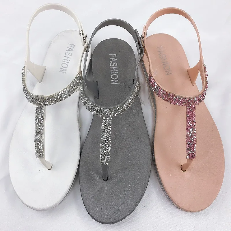 

New Arrival Summer Lady Fashion Sandals Cross Strap Rhinestone Flat Toe Sandals Ankle Strap Slingback Women Flats