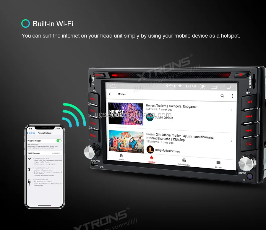 Xtrons 6.2" Auto Radio 2 Din Android Car Gps Bluetooth Wifi,Double