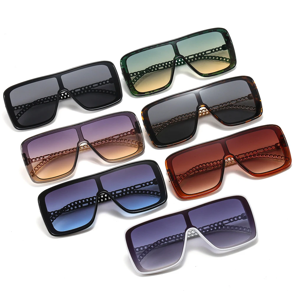 

2022 Fashion Ladies Chain Sunglasses Big Frame One Piece Square Trending Women Sunglasses