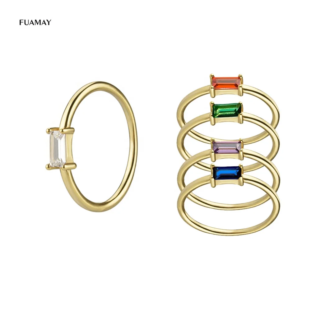 

FUAMAY Unique Jewellery 925 Silver 14K Gold Plated Diamond Emerald Green Stone Rings Woman