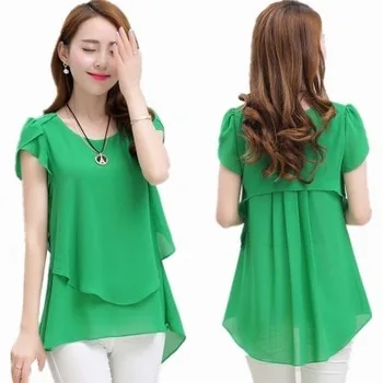 

Hotsale blouse summer chiffon plus size short sleeve ladies elegant chiffon women Korea shirt
