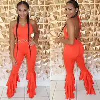 

Sexy Solid Color Backless Ruffled Sleeveless Jumpsuits For Women