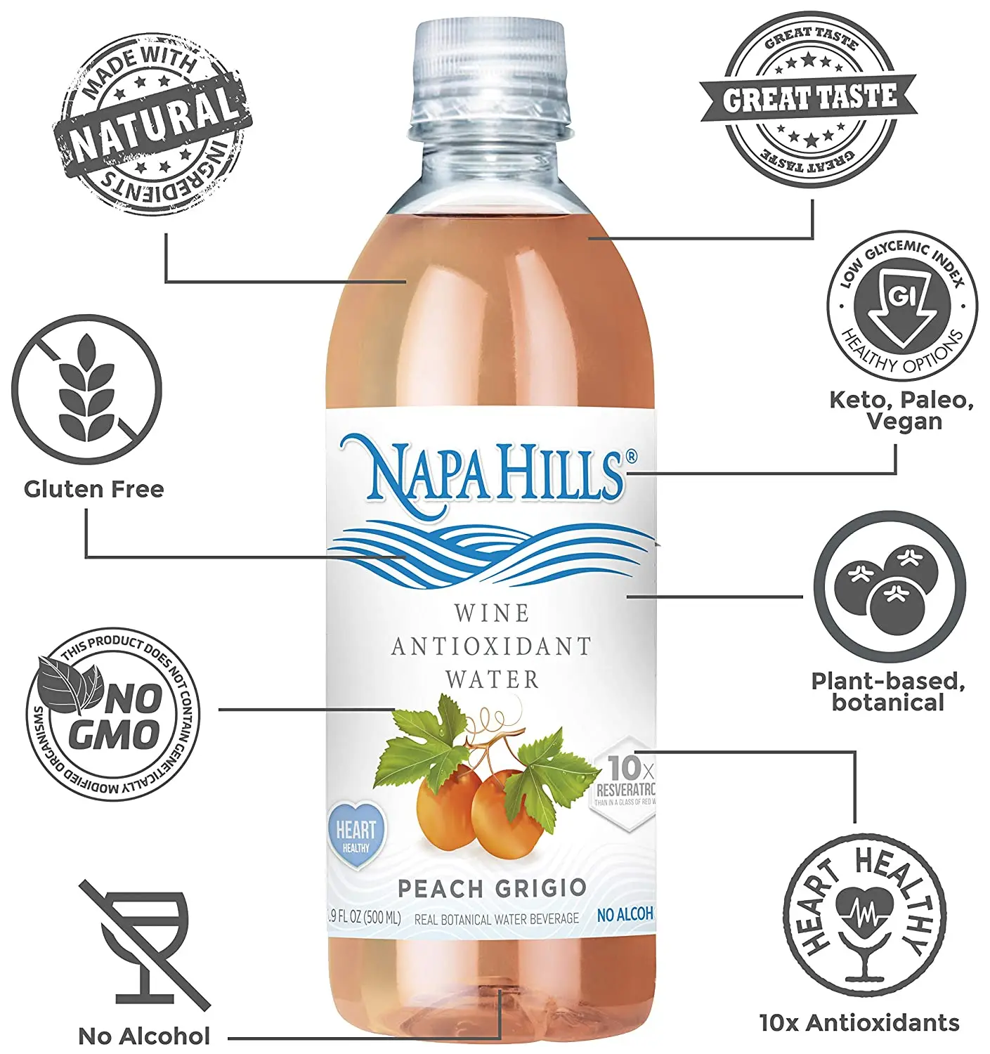 
Best Non Alcoholic Napa Hills Wine Variety Flavored Antioxidant Resveratrenriched Drink 3 Lemon 3 Berry 3 Peach 3 Cherry 12 Pack 