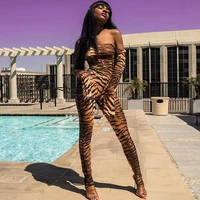 

Sexy Tiger Printed Long Sleeve Off Shoulder Jumpsuit For Women