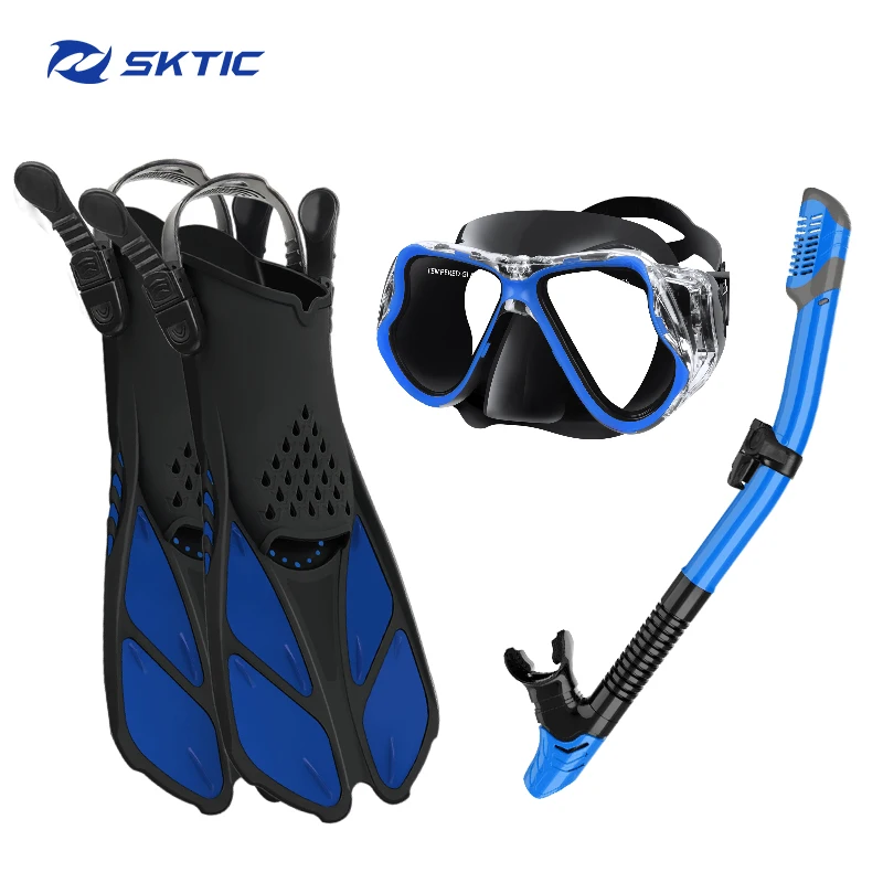 

SKTIC Factory Direct explosion proof tempered glass diving gear scuba set snorkel fins in black blue, Blackblue