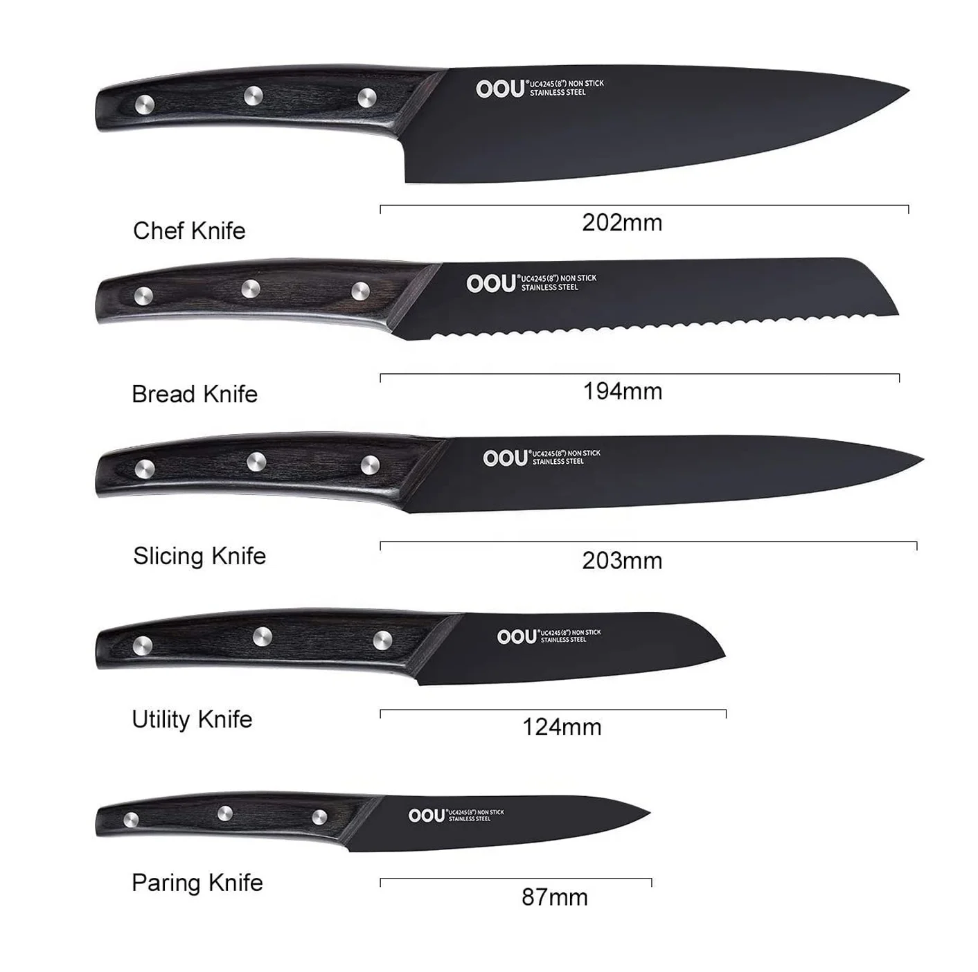 

OOU BO Oxidation Patent Technology Patent Colored Black Series Kitchen Knife Set Stainless Steel