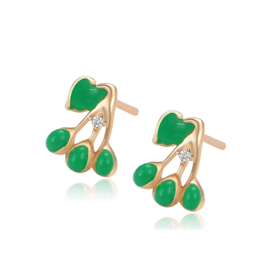 

30822 xuping fashion 18K gold color Dripping green leaf stud earrings and zircon