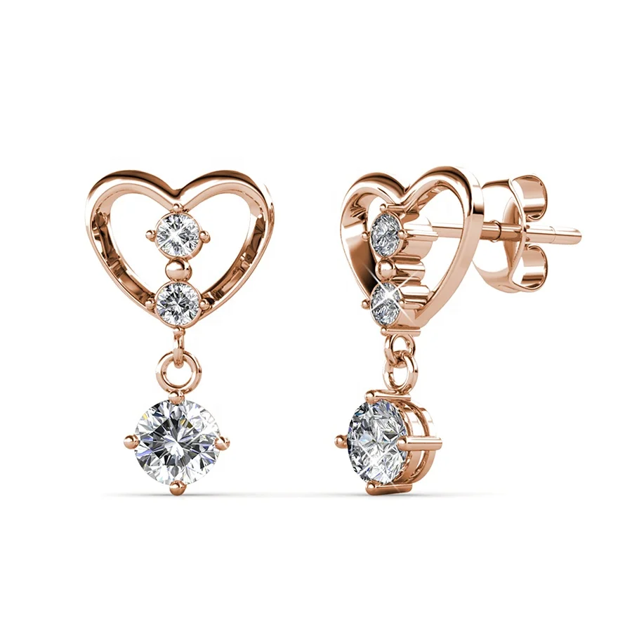 

Sterling Silver 925 Premium Austrian Crystal Jewelry New 2021 Hanging Love Heart Stud Earrings For Women Destiny Jewellery