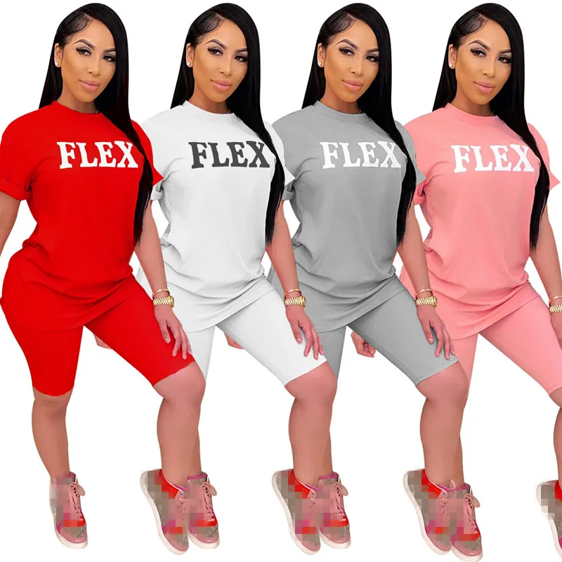 

FS1059D hot sale women letter printing Shirts and shorts two pieces set