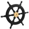 Nautical antique wooden designer ship steering wheel decorated with brass inlay work