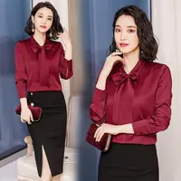 

Classy Women Hot British Shirts Bow Silk like Chiffon Blouse have cash less Ladies Luxury Events Blouse Worck Party