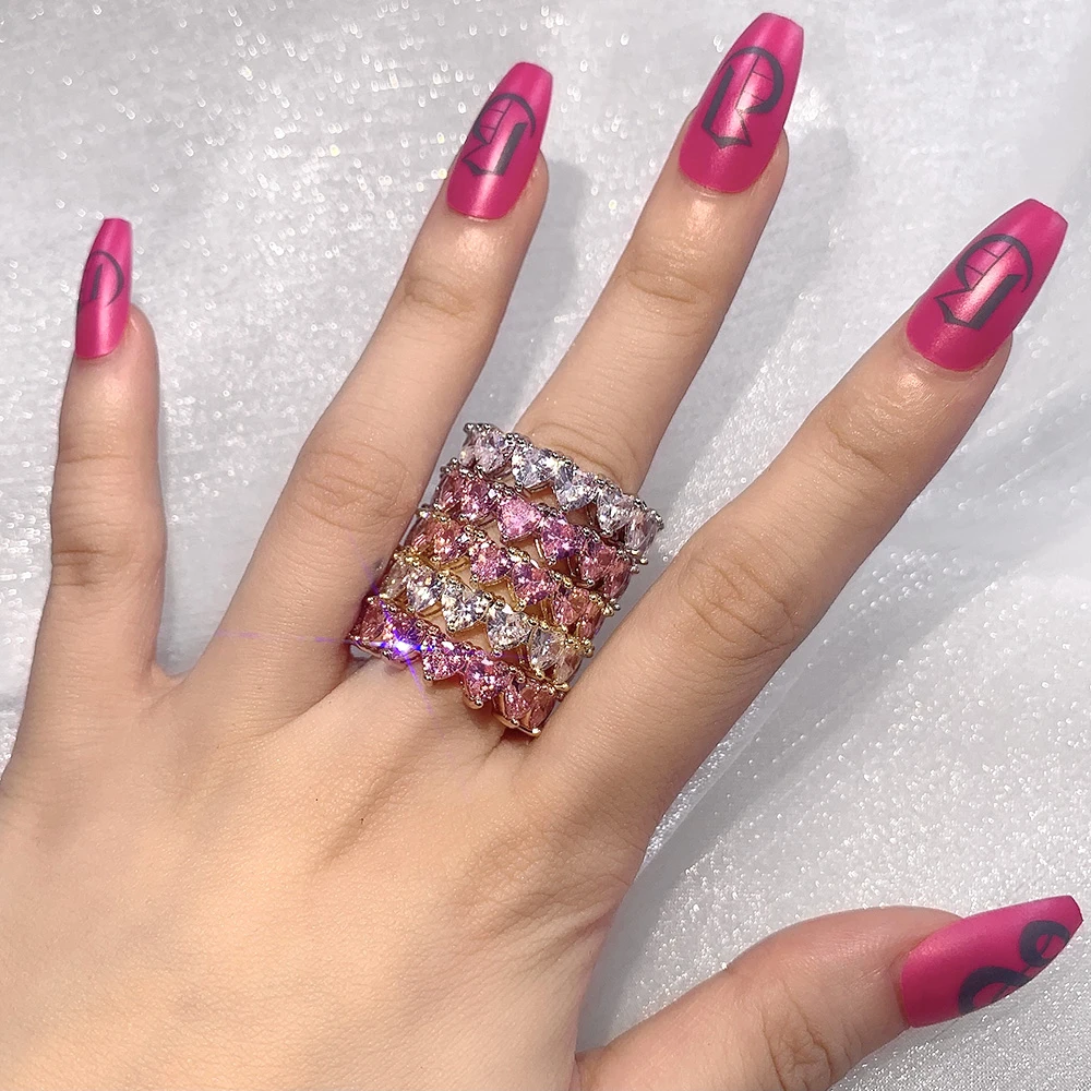 

bling bling heart shape Ring Jewelry 18K Gold boho Women Handmade double layers wedding rings vintage rings 2021