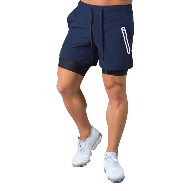 

Wholesale Custom Logo Polyester Quick dry 2 in 1 Double Running Training GYM Activewear Fitness Men Workout Shorts with Pockets