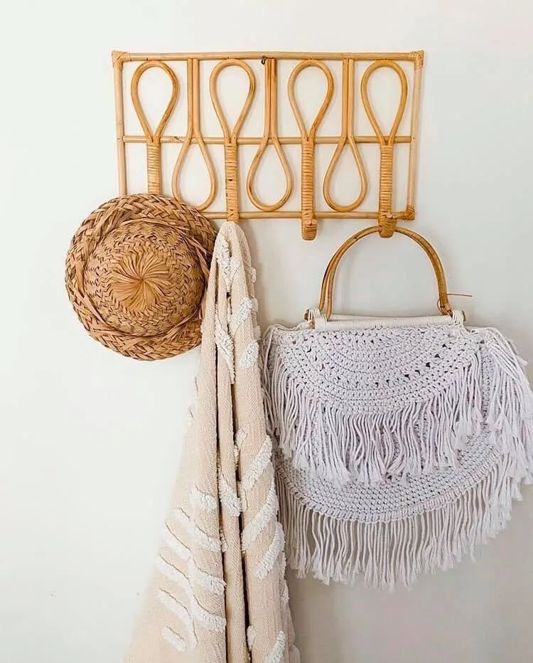 Bamboo Rattan Plant Wall Hanger Vintage Plant Wall Rack Clothes Hanger