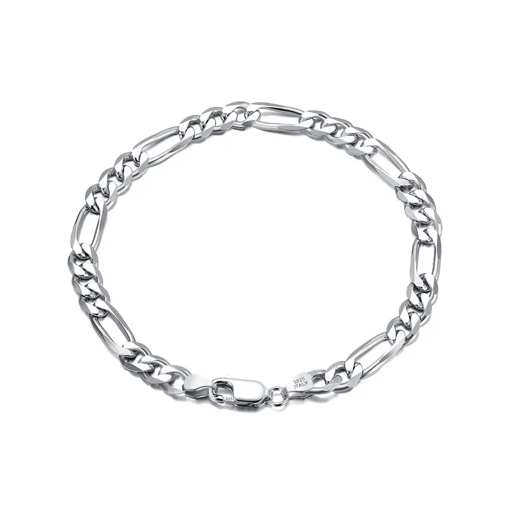 

RINNTIN SB66 Fashion 2020 Jewelry 925 Sterling Silver 5.0mm Diamond-Cut Figaro Chain Bracelet for Men
