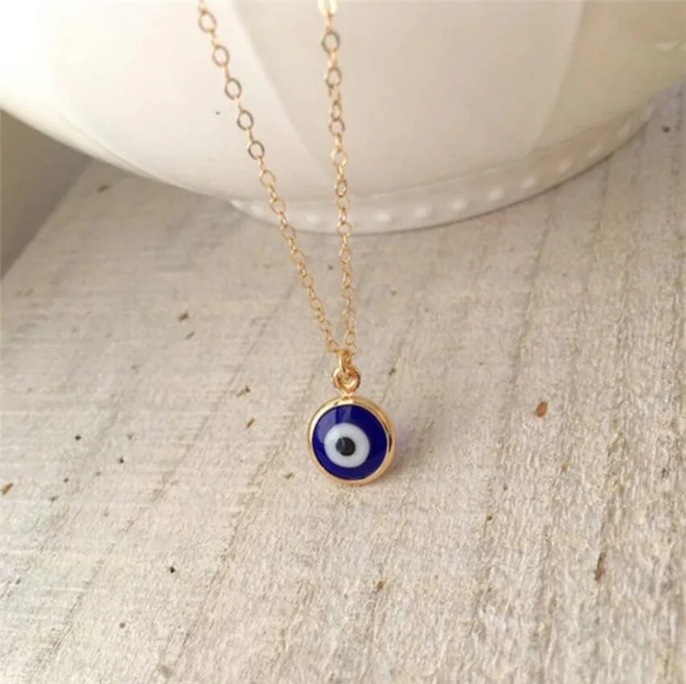 

Simple Style Stainless Steel Blue Evil Eyes Necklace 14 K Gold Plated Tiny Evil Eye Pendant Necklace for Women