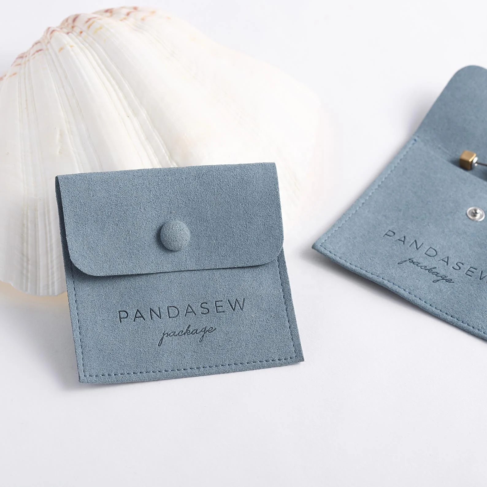 PandaSew Custom Logo Printed Earring Packaging Microfiber Snap Button Flap Bags Jewelry Pouch, Customized color