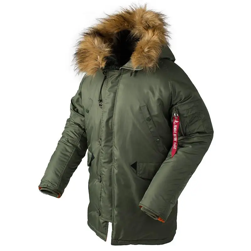 

2021 Winter N3B puffer jacket men long canada coat fur hood warm trench camouflage tactical bomber army korean parka