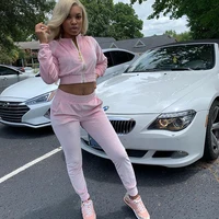 

2019 Autumn Fall Solid Color Long Sleeve Velvet Two Piece Set Womens Clothing