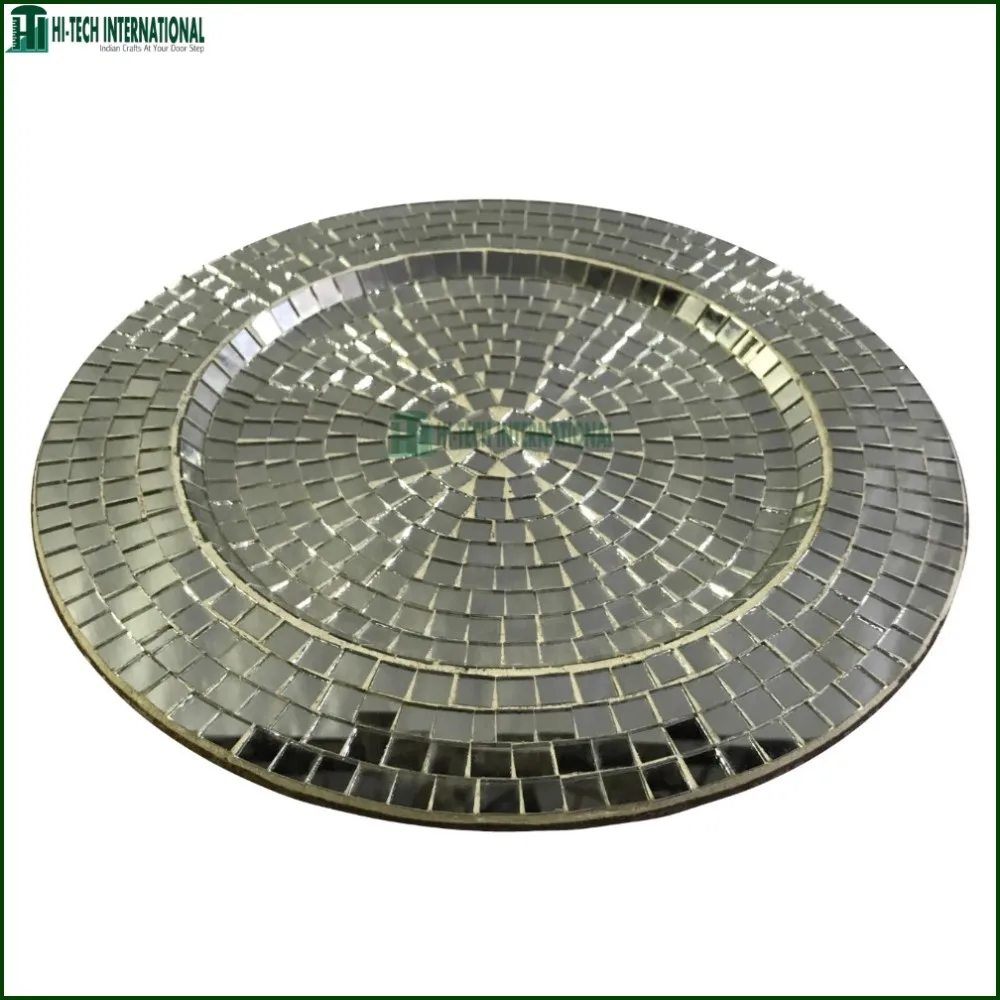 Mirror Glass Charger Plates Metal Iron Round Wedding Decoration