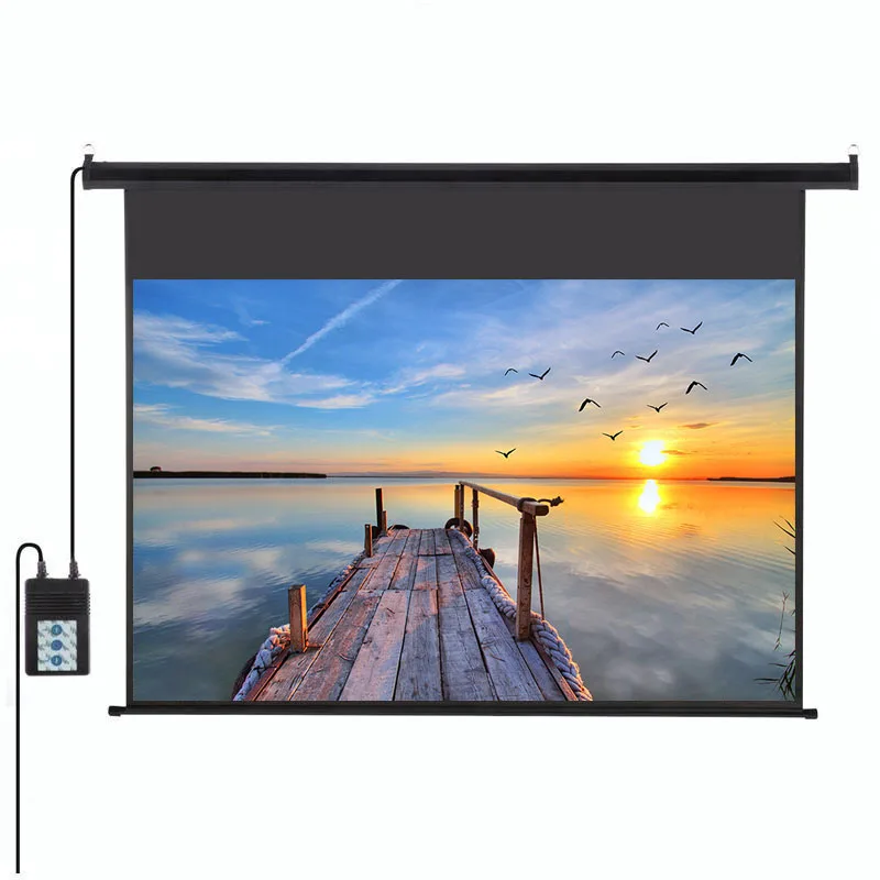 

Large Motorized projector screen electric 150 200 300 500 inch Tab Tension remote control sliding projector screen, White