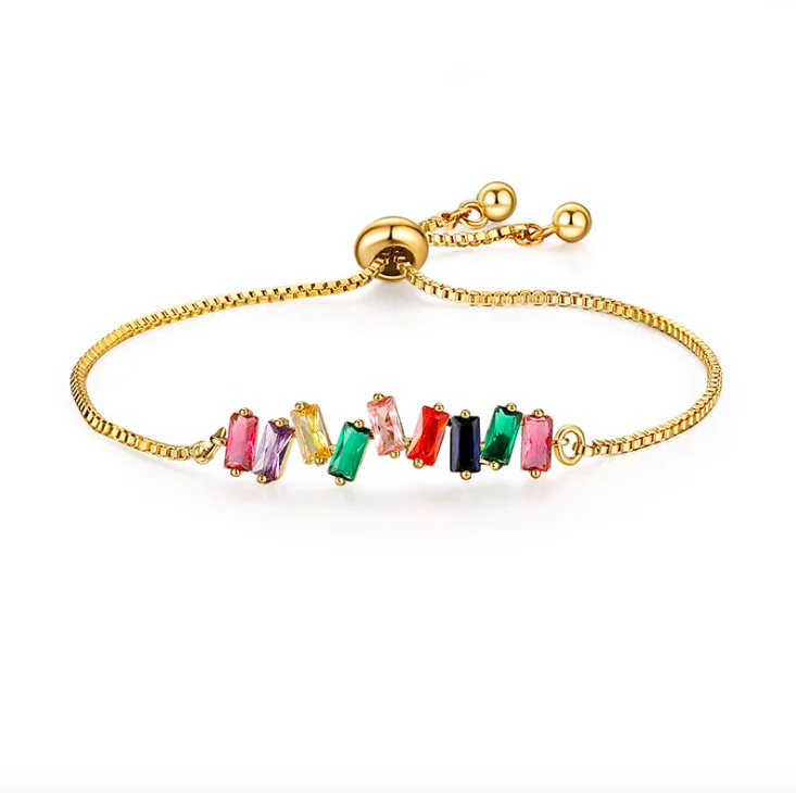 

Jialin 2019 jewelry ins hot women colorful stone irregular cz crystal rainbow tennis chain adjustable bracelet