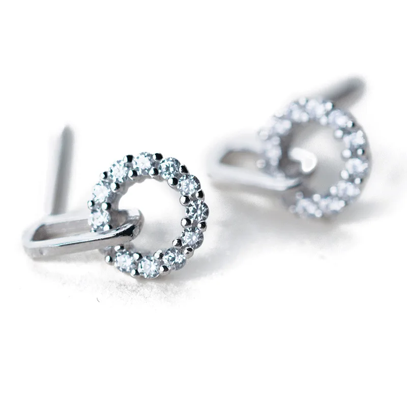 

E1565 Romantic Silver Jewelry Sterling Silver 925 Plated 14K Gold Geometric Ear Nail With Round Buckle Drill
