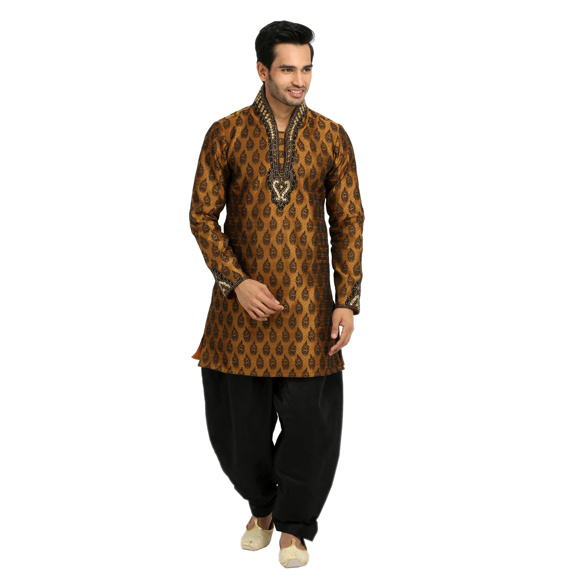 
Saris And Things Brown High Neck Sangeet Kurta Indian Wedding Sherwani For Men Ethnic Wear 