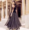 Low MOQ Sophisticated Detailed Define Empire Waist Black Long Party Wear Dresses For Women