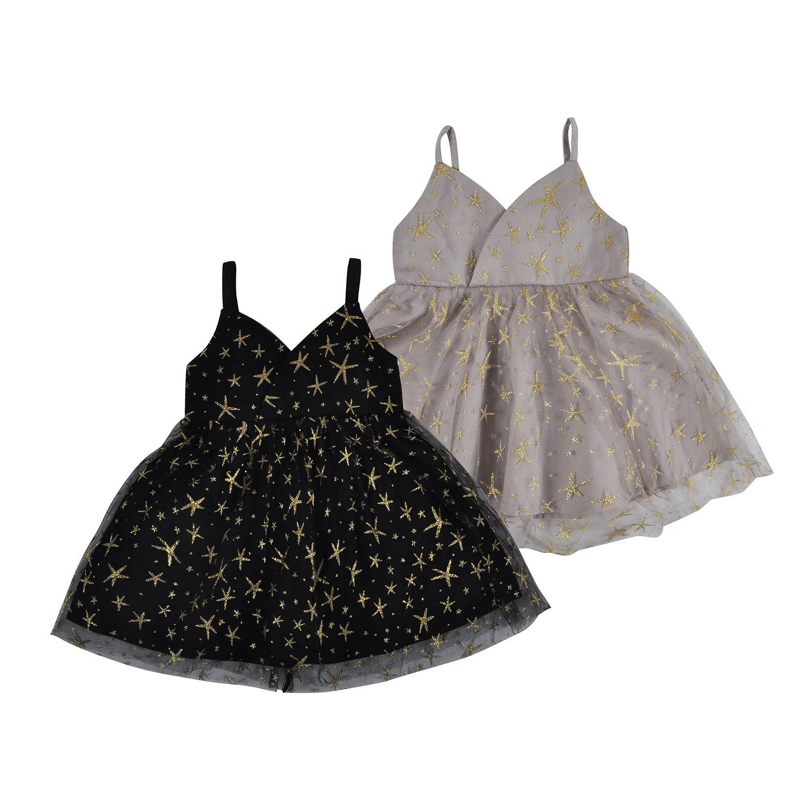 

new glitter star solid knit frock design wholesale kids clothes baby girl dress, Black / gray
