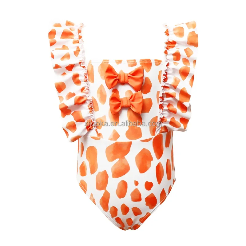 

2021 Explosive One-piece Bikini Orange Leopard Conservative Children's With Bow Swimsuit Women, Picture