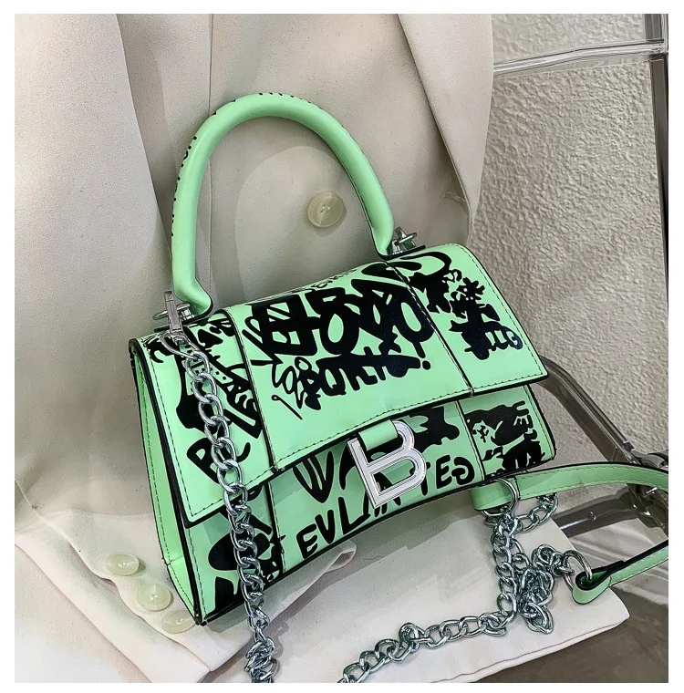 

Hot Sell Ladies Shoulder Crossbody Designer Elegance Graffiti Hourglass Handbag Purses, White/black/green/purple/pink