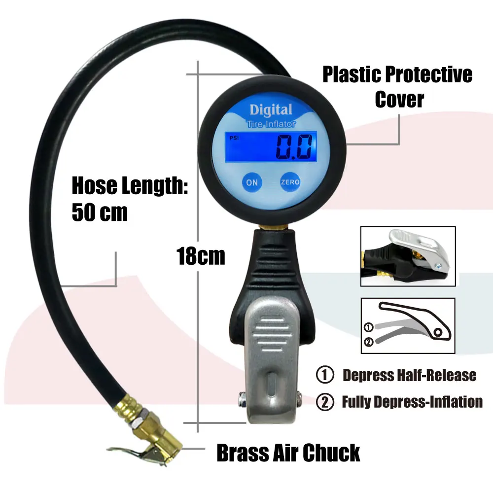 Car Digital Air Tire High Pressure Gauge Tyre Inflator Gun With