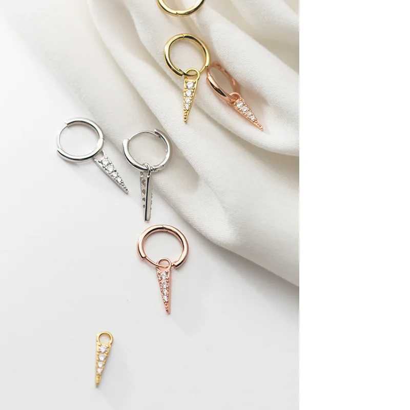 

E3559 Magnetic Hip Hop Jewelry Silver Triangle Geometry Female Japanese Tapered Earrings