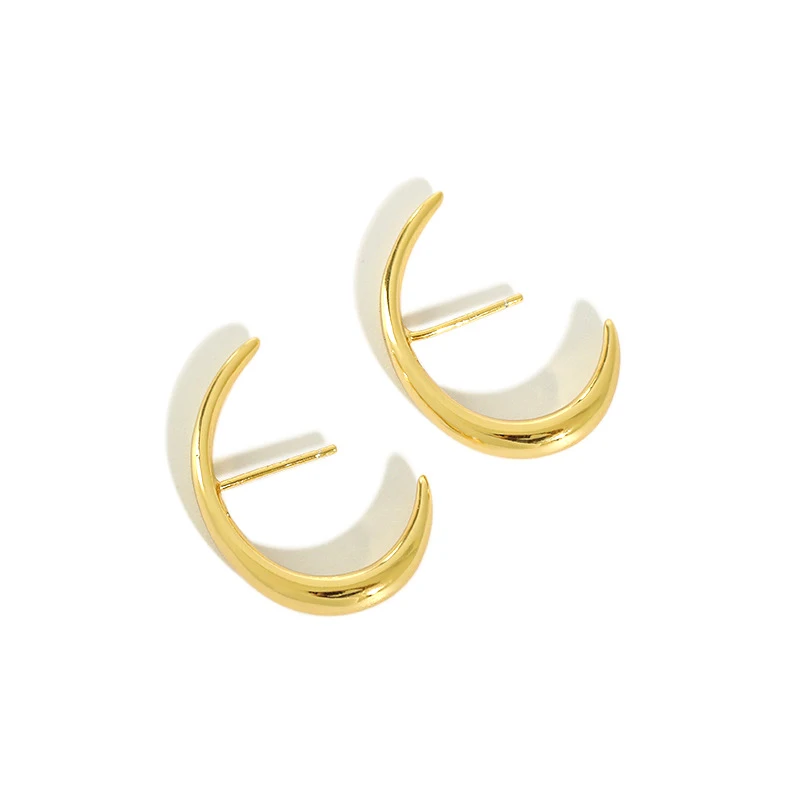 

H-E423 Fashion S925 Silver Irregular Arc C Shape Stud Earring Real Gold Plated 925 Sterling Silver Irregular Curved Earring