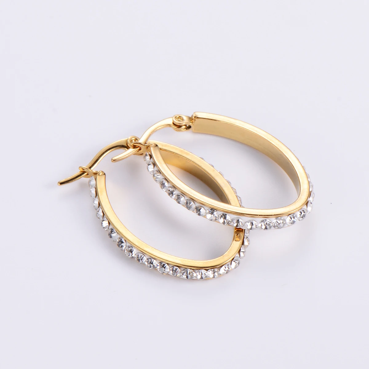 

ORDRM aretes de oro oval shape zirconia drop trendy hoop earrings 18k gold plated 2021