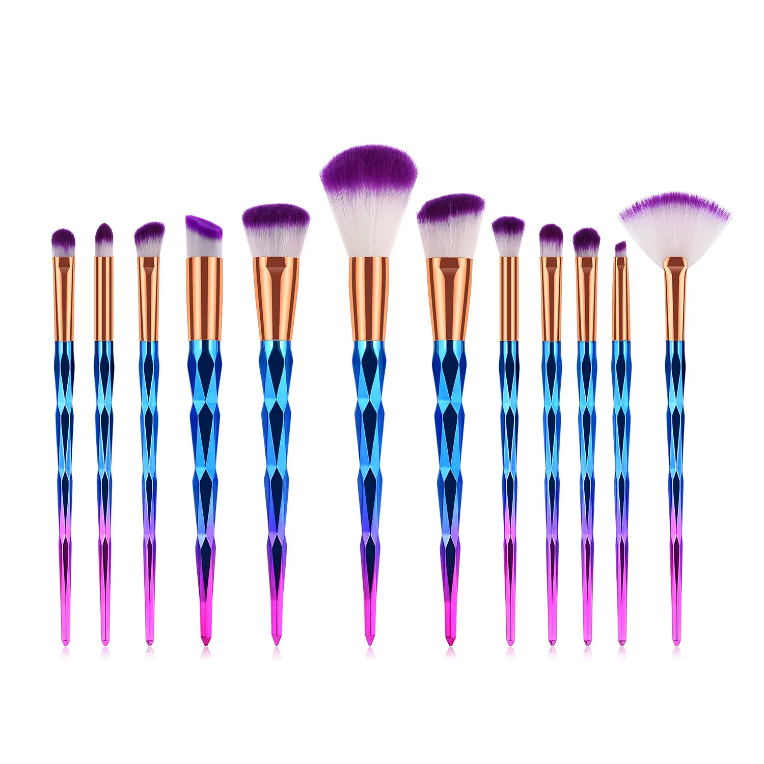 

12 pcs colourful gradient diamond glitter cosmetic makeup brush set, Picture color
