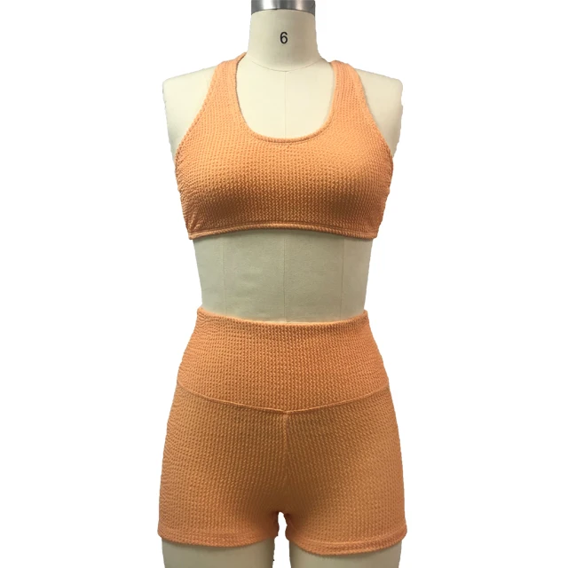 

wrinkled swimsuit Hanging neck Crinkle bikini Special Fabric Swimwear shorts, Yellow