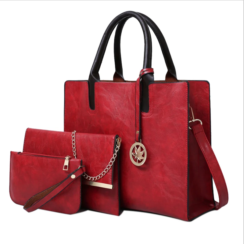 

2021 New European And American Style Popular Retro Sac a Main 3 Piece Set Ladies Large Shoulder Handbags