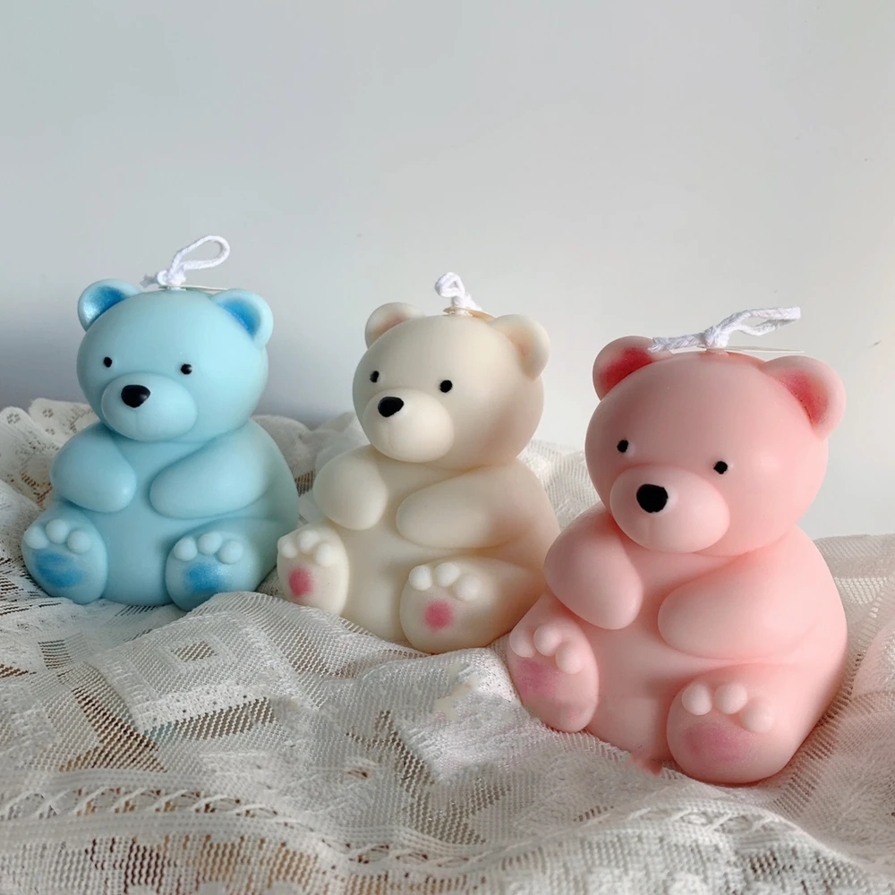 

D69 DIY Vivid Scented Soy Wax Honey Bear Candles Cute Teddy Bear Candle Silicone Mold, Stocked / cusomized