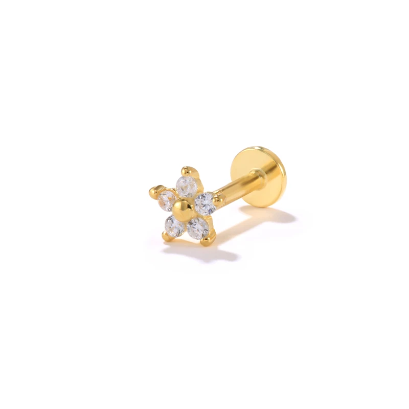 

ROXI Piercing Jewelry S925 Sterling Silver Clear CZ Diamond Flower Flat Head Piercing Stud Earrings